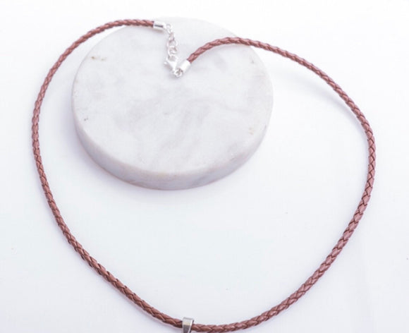 Leather braided necklace, Woven Brown chord. Sterling silver clasp, study handmade leather chain, accessory to hand pendants