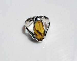 Yellow stone silver ring, Yellow Amber, chakra healing stone, gift for her