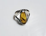 Yellow stone silver ring, Yellow Amber, chakra healing stone, gift for her