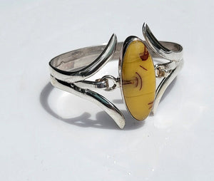 Yellow stone silver bangle, bracelet for small wrist, Yellow Amber, chakra healing stone, gift for her