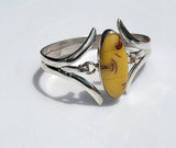 Yellow stone silver bangle, bracelet for small wrist, Yellow Amber, chakra healing stone, gift for her
