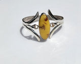 Yellow stone silver bangle, bracelet for small wrist, Yellow Amber, chakra healing stone, gift for her