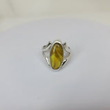 Yellow stone silver ring, Yellow Amber, chakra healing stone, gift for her