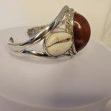 Statement bracelet, chunky amber cuff, cowrie shell accented jewelry, plus size gift