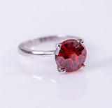 Sterling Silver Red Crystal Ring: Faceted Solitaire