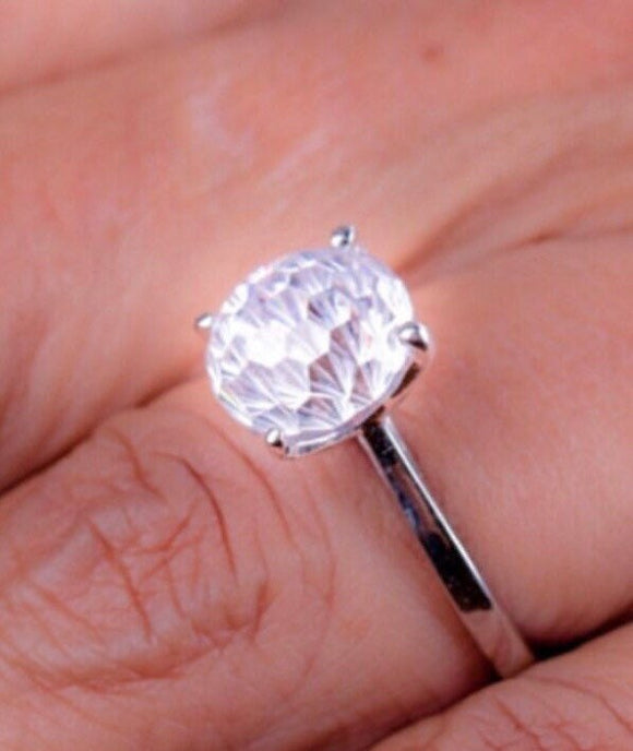 Silver crystal engagement ring, zirconia stones set in sterling silver, handmade jewelry Mothers day gift for her