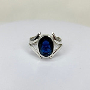 Genuine sapphire ring, September birthstone, gift for 45th anniversary,  Handmade faceted blue solitaire set in sterling silver