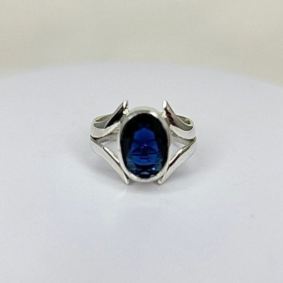 Genuine sapphire ring, September birthstone, gift for 45th anniversary,  Handmade faceted blue solitaire set in sterling silver
