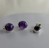 Sterling Silver Amethyst Jewelry Set: Oval Necklace & Earrings
