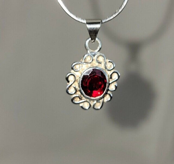Red garnet necklace, sterling silver, January birthstone, handmade infinity pendant, Mothers Day Gift for her