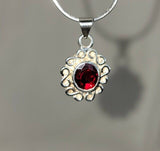 Red garnet necklace, sterling silver, January birthstone, handmade infinity pendant, Mothers Day Gift for her