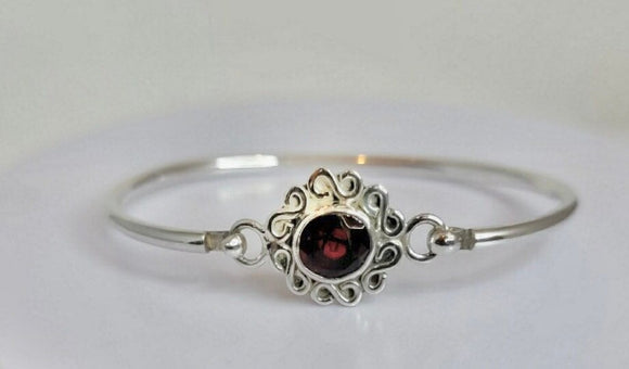 Red Garnet bracelet, January birthstone, sterling silver handmade bangle