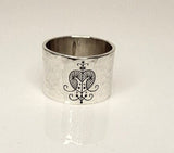 Oshun Symbol ring, statement of female Orisha, Silver handmade hammered and engraved band ring, gift for Priestess of IFA