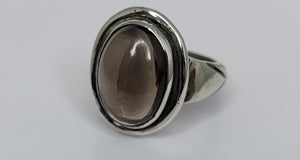 Smokey quartz ring, silver ring with oval gemstone, stone of protection