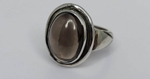Smokey quartz ring, silver ring with oval gemstone, stone of protection