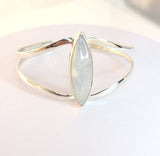 Moonstone bracelet, 3rd anniversary gift, sterling silver cuff, marquise shaped rainbow moonstone bracelet, September birthstone