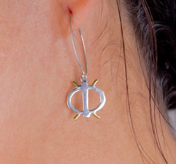 Silver drop earrings, meaningful jewelry, Ghana and Akan culture, Adinkra symbol, Wawa Aba, gift for toughness, recovery, strength
