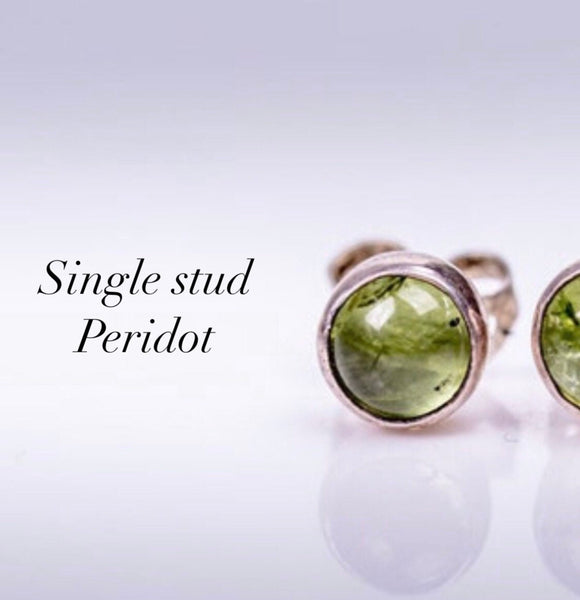 Single stud Peridot earring, Sterling silver round green August birthstone stud. studs  for men, children,  womenSeptember birthstone
