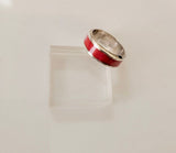 Sterling Silver Band Ring: Red Enamel Inlay, Handmade