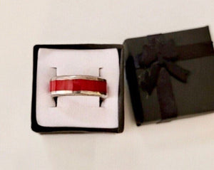 Silver and Red enamel band ring