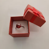 Sterling Silver Red Crystal Ring: Faceted Solitaire