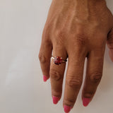 Sterling Silver Red Crystal Ring: Faceted Solitaire