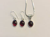 Red Garnet Gemstone Jewelry set, Oval drop earring necklace set, sterling silver, stone for love, January birthstone, Birthday gift for her