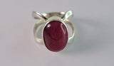 Handmade Oval Dragon Vein Agate Ring: Artisan Fuchsia Jewelry