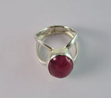 Handmade Oval Dragon Vein Agate Ring: Artisan Fuchsia Jewelry