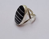 Handmade ring, oval black stone, one of a kind, artisan jewelry