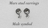 Male symbol earrings, Mars stud earrings