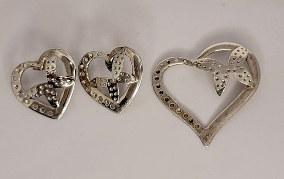 Butterfly earrings set, heart necklace set, handmade in sterling silver, a gift for transformation and change