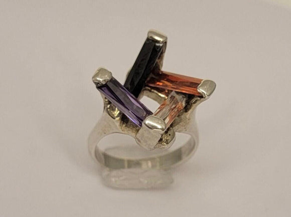 Multicolored crystal statement ring, sterling silver