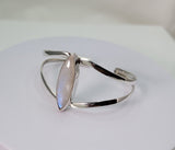 Moonstone bracelet, 3rd anniversary gift, sterling silver cuff, marquise shaped rainbow moonstone bracelet, September birthstone
