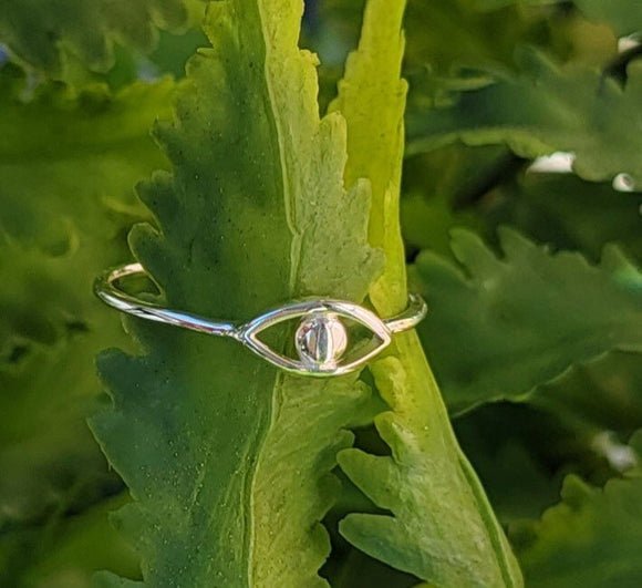 Small Evil eye ring, handmade sterling silver midi ring, gift to keep away evil spirits