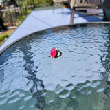 Handmade Pink Dragon Vein Agate Ring: Artisan Fuchsia Jewelry