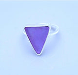 Purple Sea Glass Ring: Sterling Silver Triangle Beach Jewelry