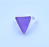 Purple sea glass ring, large triangle seaglass ring, sterling silver handmade beach tropical jewelry, pinky ring