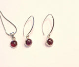 Sterling Silver Garnet Jewelry Set: Round Drop Earrings and Necklace