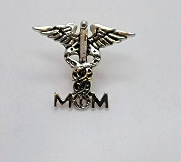 Medical Mom, Caduceus Pin, silver medical symbol jewelry for moms, staff of Hermes, Medical pin gift ideas