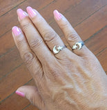 Crescent Moon and Star ring, sterling silver