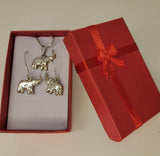 Silver Elephant jewelry set, gift for good luck, earring and necklace set, handmade jewelry