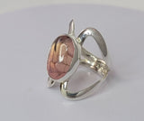 Handmade pale pink ring, gift for her, oval dragon vein stone, one of a kind, artisan jewelry