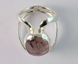 Handmade pale pink ring, gift for her, oval dragon vein stone, one of a kind, artisan jewelry
