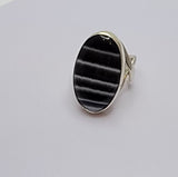 Handmade ring, oval black stone, one of a kind, artisan jewelry