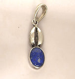 Blue lapis lazuli necklace, handmade gift in sterling silver Cowrie shell, casted with oval stone for leadership, December birthstone