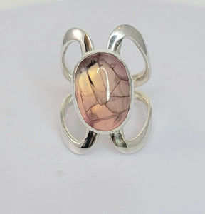 Handmade pale pink ring, gift for her, oval dragon vein stone, one of a kind, artisan jewelry