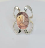 Handmade pale pink ring, gift for her, oval dragon vein stone, one of a kind, artisan jewelry
