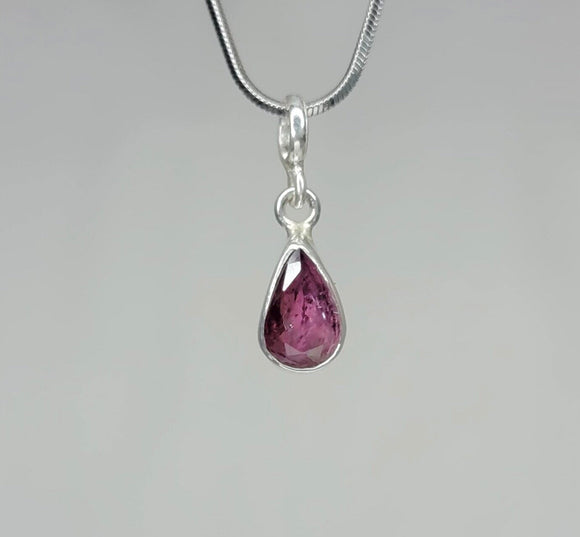 Pink tourmaline charm necklace, October birthstone, handmade in sterling silver