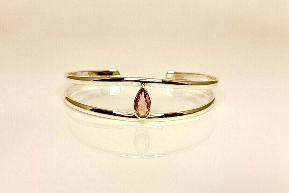 October birthstone, Pink tourmaline cuff set in sterling silver, breast cancer awareness month, Stone of love, and mental healing